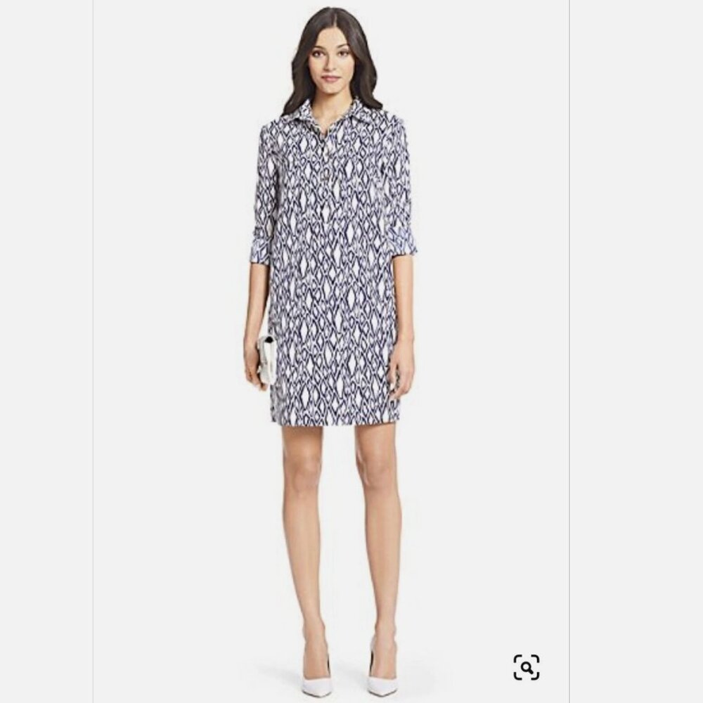 DVF Silk Shirt Dress – Geometric Print, Size 12